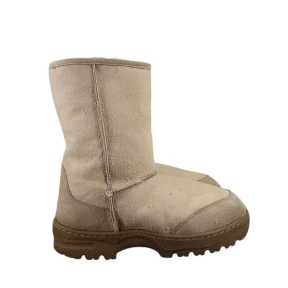 Lamo Shoes Women 8 Boots Winter Comfort Pull On Casual Warm Mens 7 Beige Leather - Picture 14 of 14